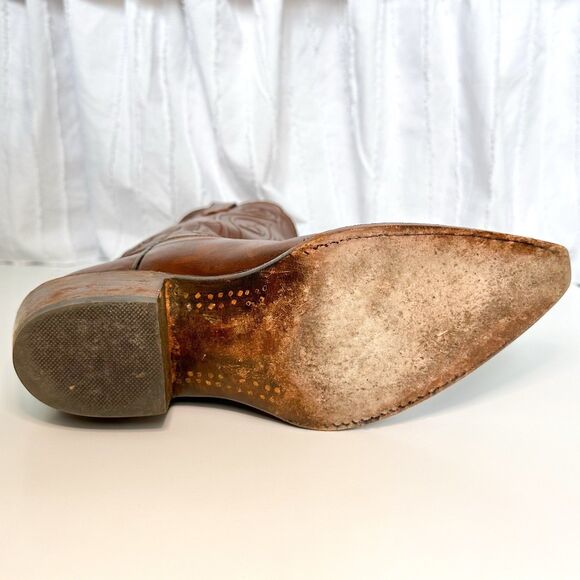 ❌SOLD Black Jack Goat Leather Cowgirl Boots Handmade Tan Women’s Size 7 - Picture 6 of 10